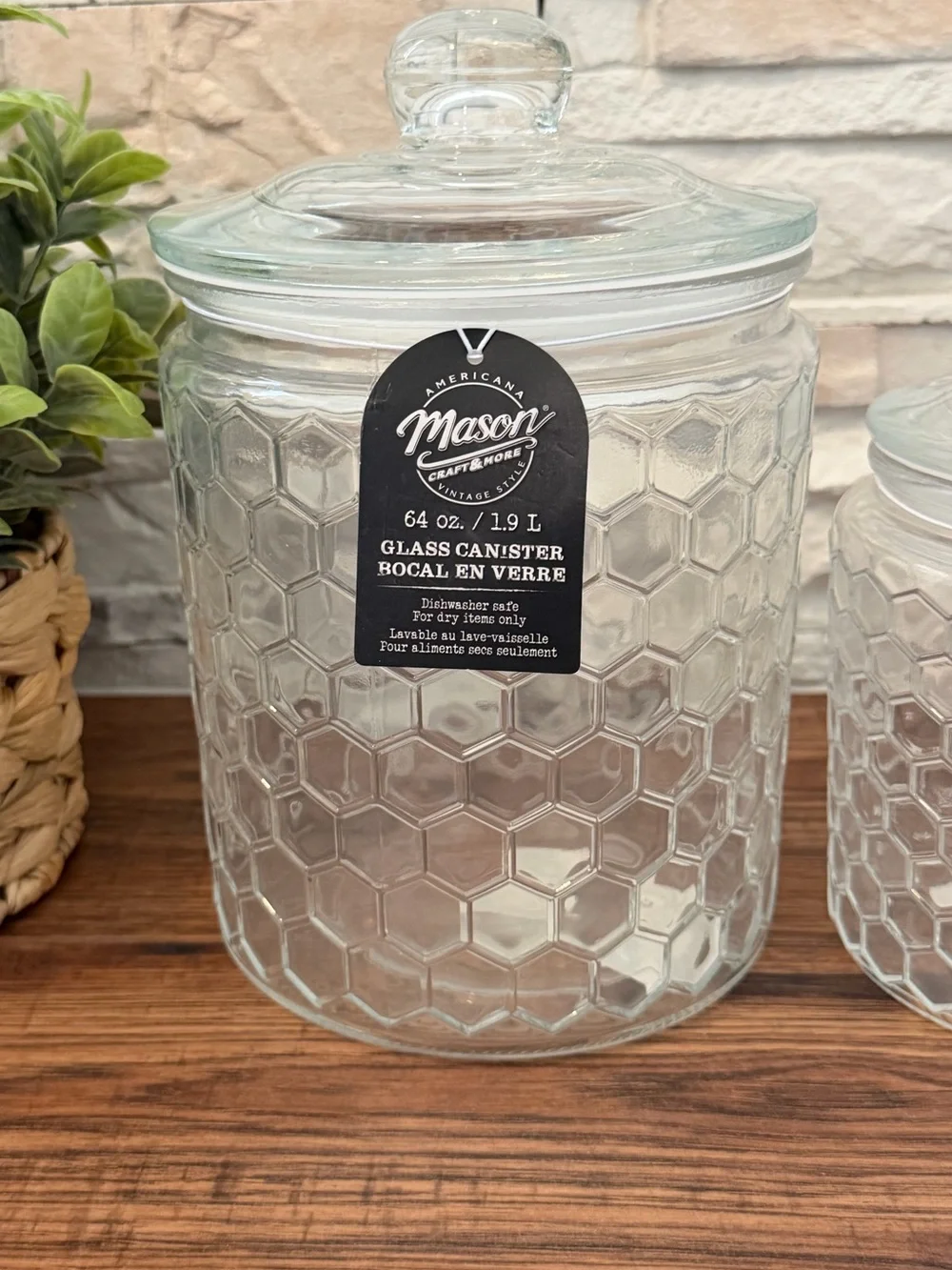 🆕 Mason Glass 🐝 Honeycomb Jars/ Canisters - Set of 2!